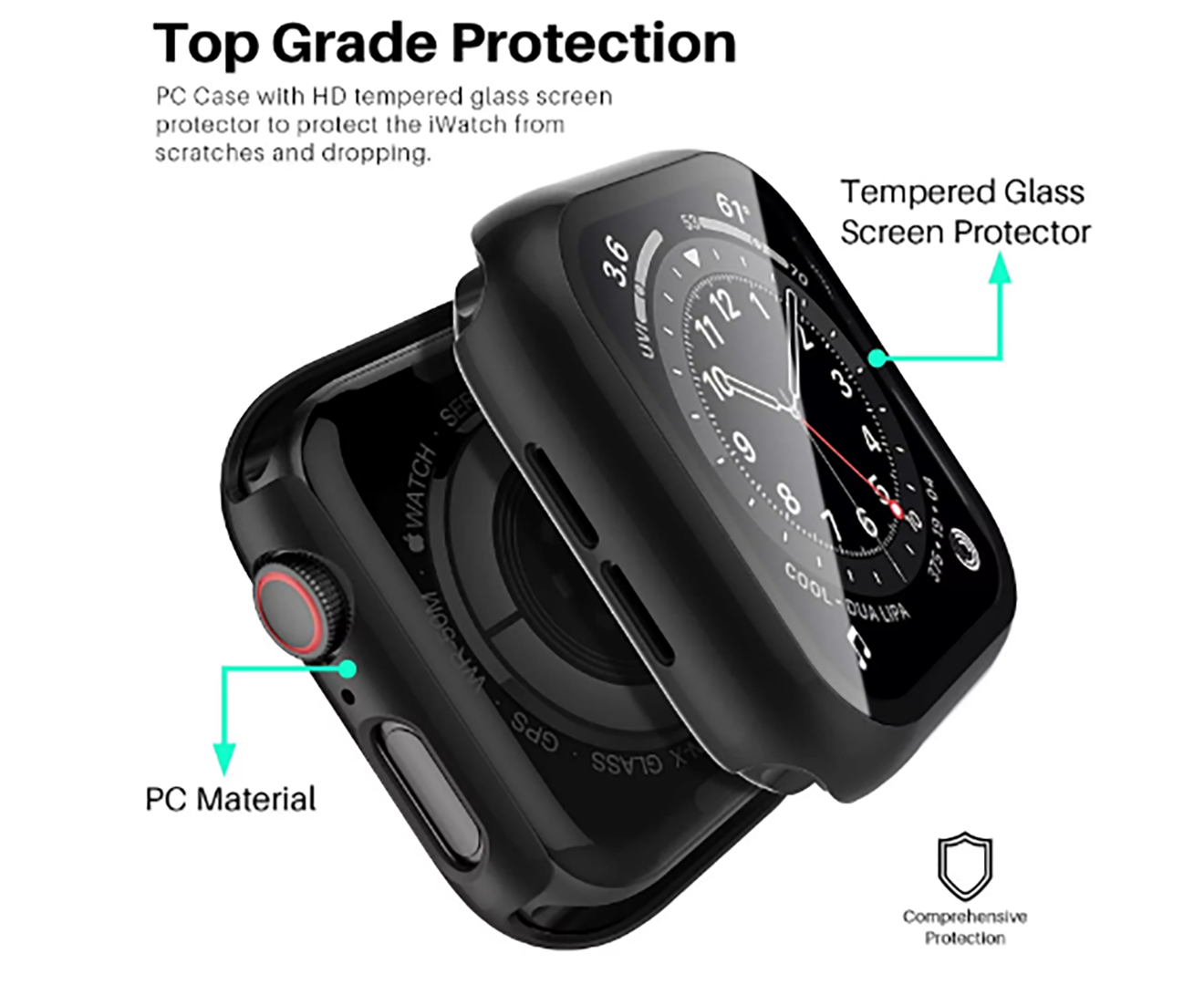 Apple Watch Tempered Glass Case 360 Full Cover 42mm Black