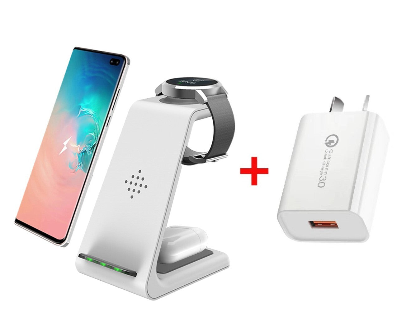 Orotec NexGen 10W 3-in-1 Triple Wireless Charger for Samsung + 18W Qualcomm Charger White Kit