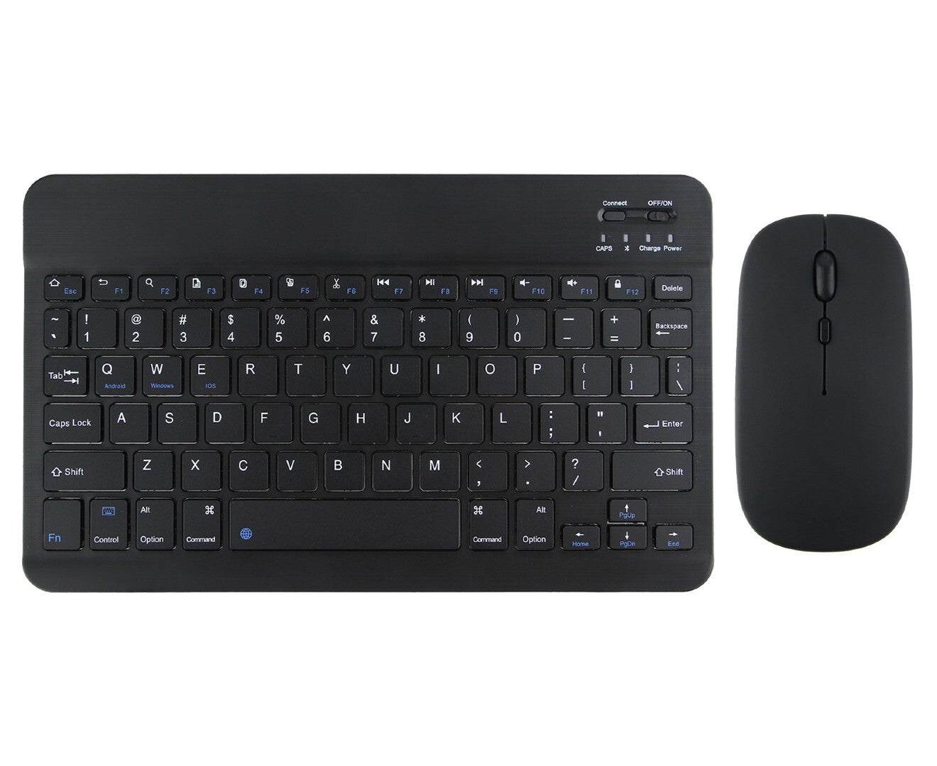 Portable Bluetooth Slim Wireless Keyboard + Mouse 2-in-1 Combo for Tablets, Smartphones, PCs, Smart TVs, Black