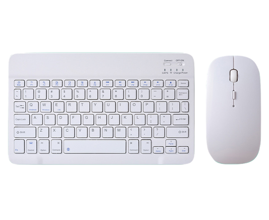 Portable Bluetooth Slim Wireless Keyboard + Mouse 2-in-1 Combo for Tablets, Smartphones, PCs, Smart TVs, White